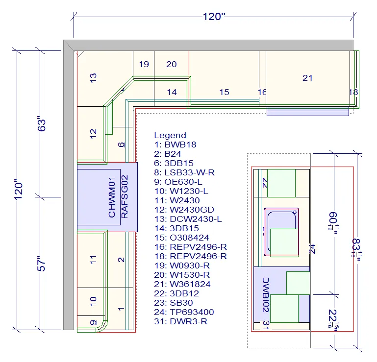 10x10 Kitchen Layout Design - Aria Shaker White Cabinets