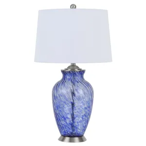 150W 3 Way Ashland Glass Table Lamp With Hardback Taper Drum Fabric Shade By Cal Lighting