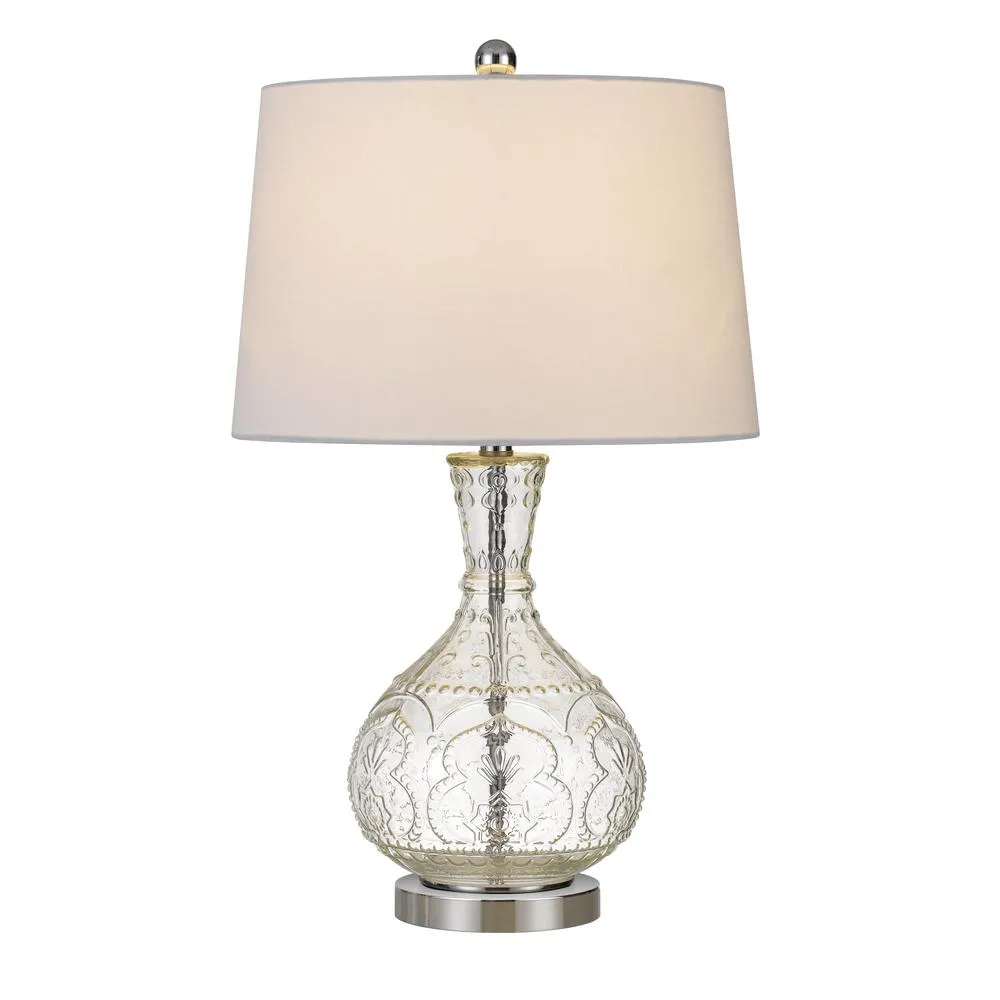 150W Nador Glass Table Lamp With Taper Drum Hardback Fabric Shade By Cal Lighting