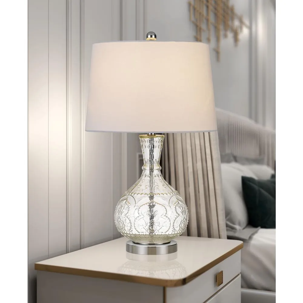 150W Nador Glass Table Lamp With Taper Drum Hardback Fabric Shade By Cal Lighting