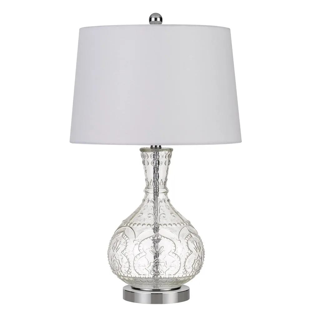 150W Nador Glass Table Lamp With Taper Drum Hardback Fabric Shade By Cal Lighting