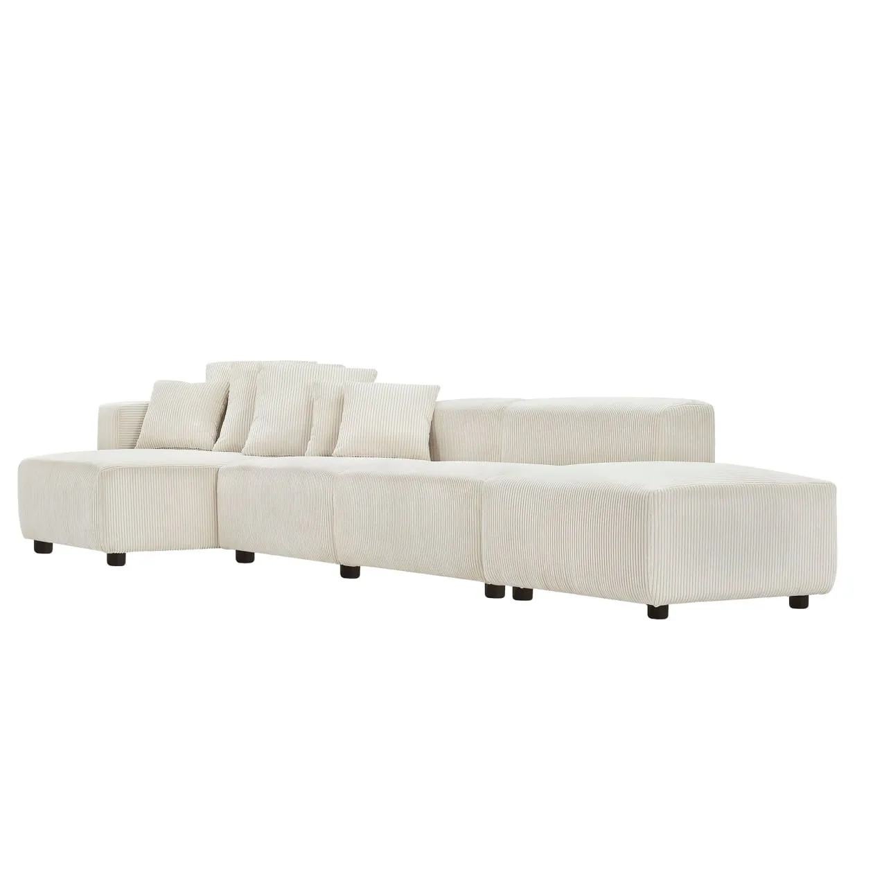 155" Sectional Modular Sofa, Modern L-Shaped Corduroy Upholstered Deep Seat Corner Sofa 4-Piece Set with Reversible Chaise