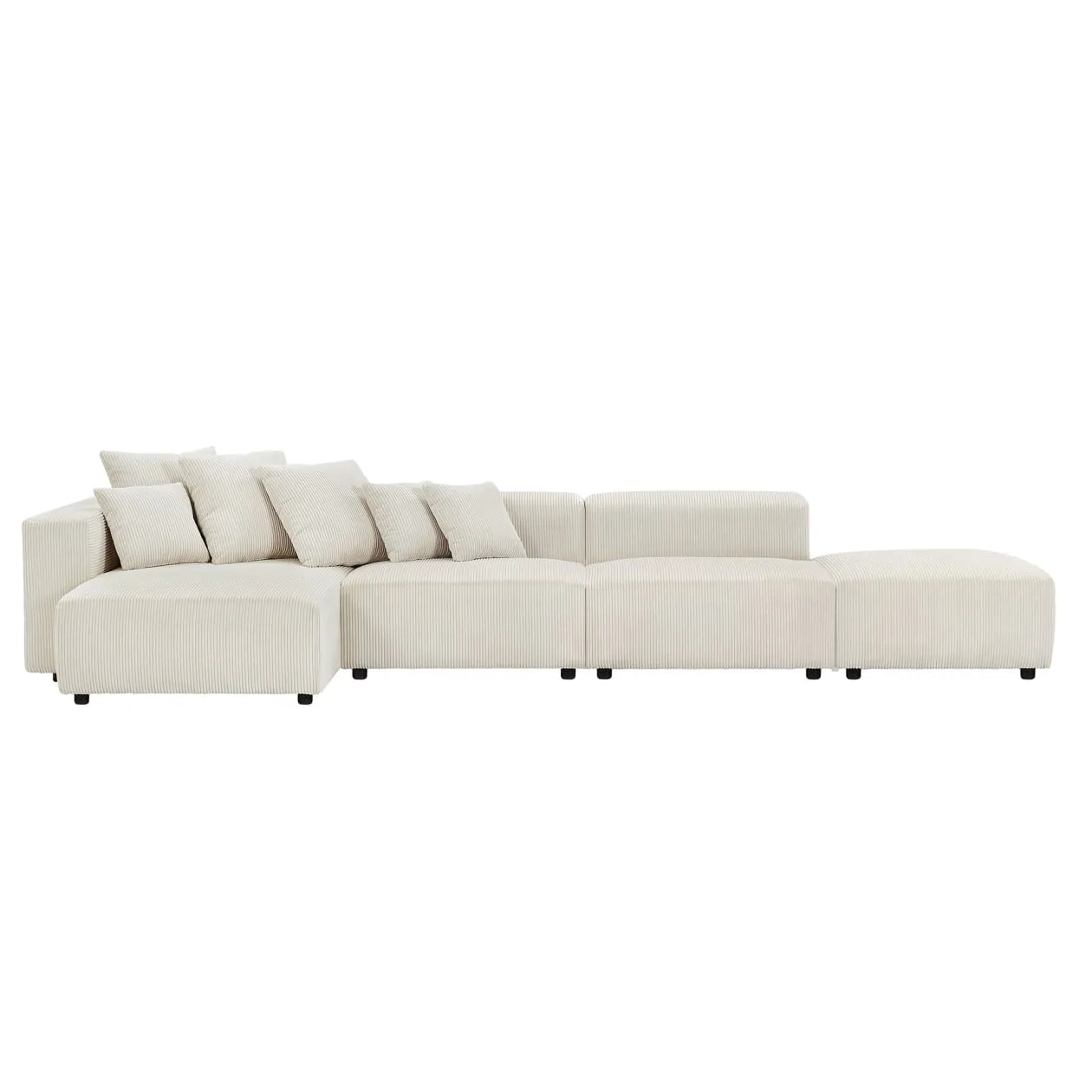 155" Sectional Modular Sofa, Modern L-Shaped Corduroy Upholstered Deep Seat Corner Sofa 4-Piece Set with Reversible Chaise