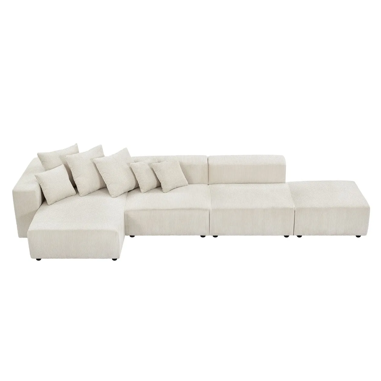 155" Sectional Modular Sofa, Modern L-Shaped Corduroy Upholstered Deep Seat Corner Sofa 4-Piece Set with Reversible Chaise