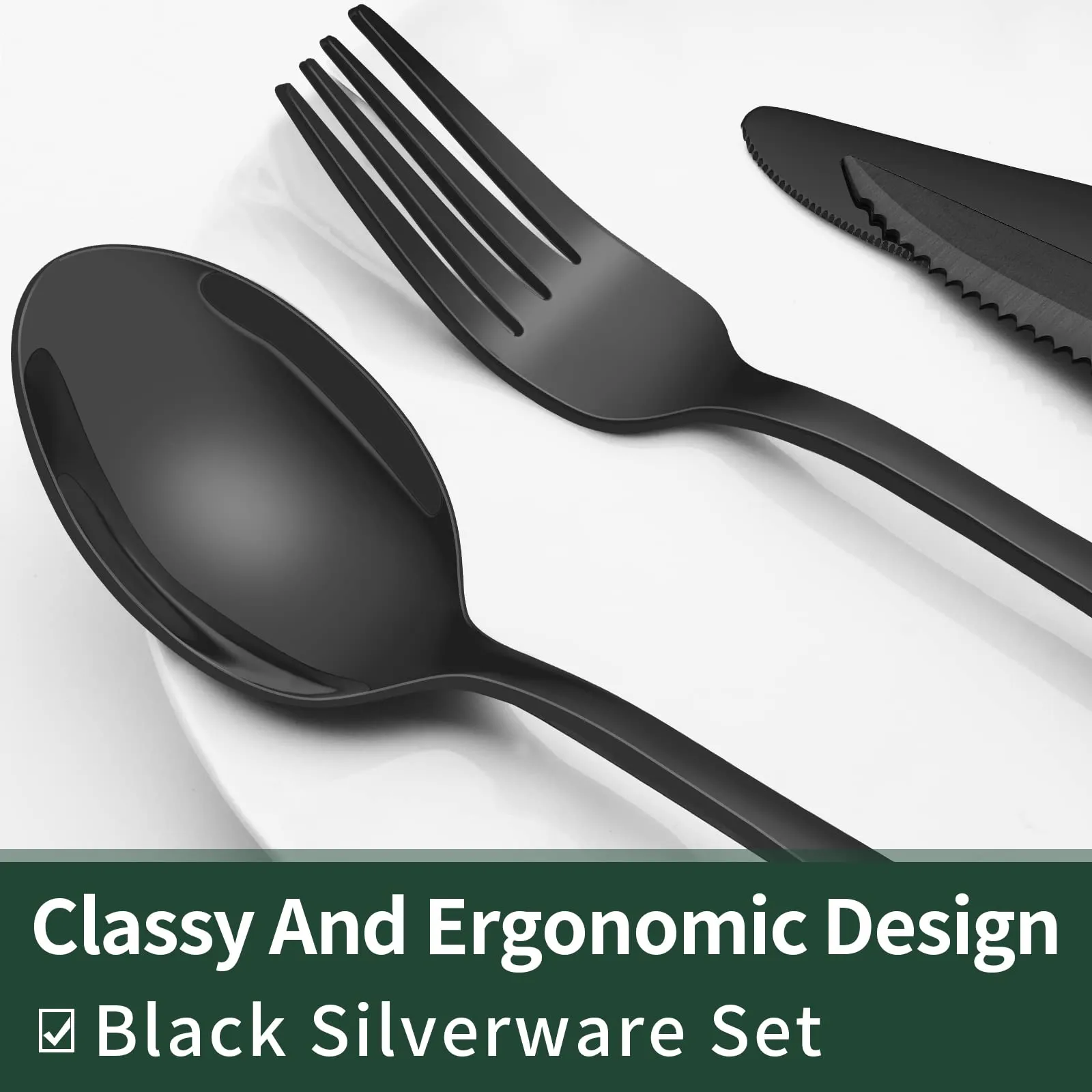 20-Piece Black Silverware Set, EWFEN Black Flatware Set for 4, Food-Grade Stainless Steel Tableware Cutlery Set, Mirror Finished Utensil Sets for Home Restaurant