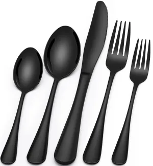 20-Piece Black Silverware Set, EWFEN Black Flatware Set for 4, Food-Grade Stainless Steel Tableware Cutlery Set, Mirror Finished Utensil Sets for Home Restaurant