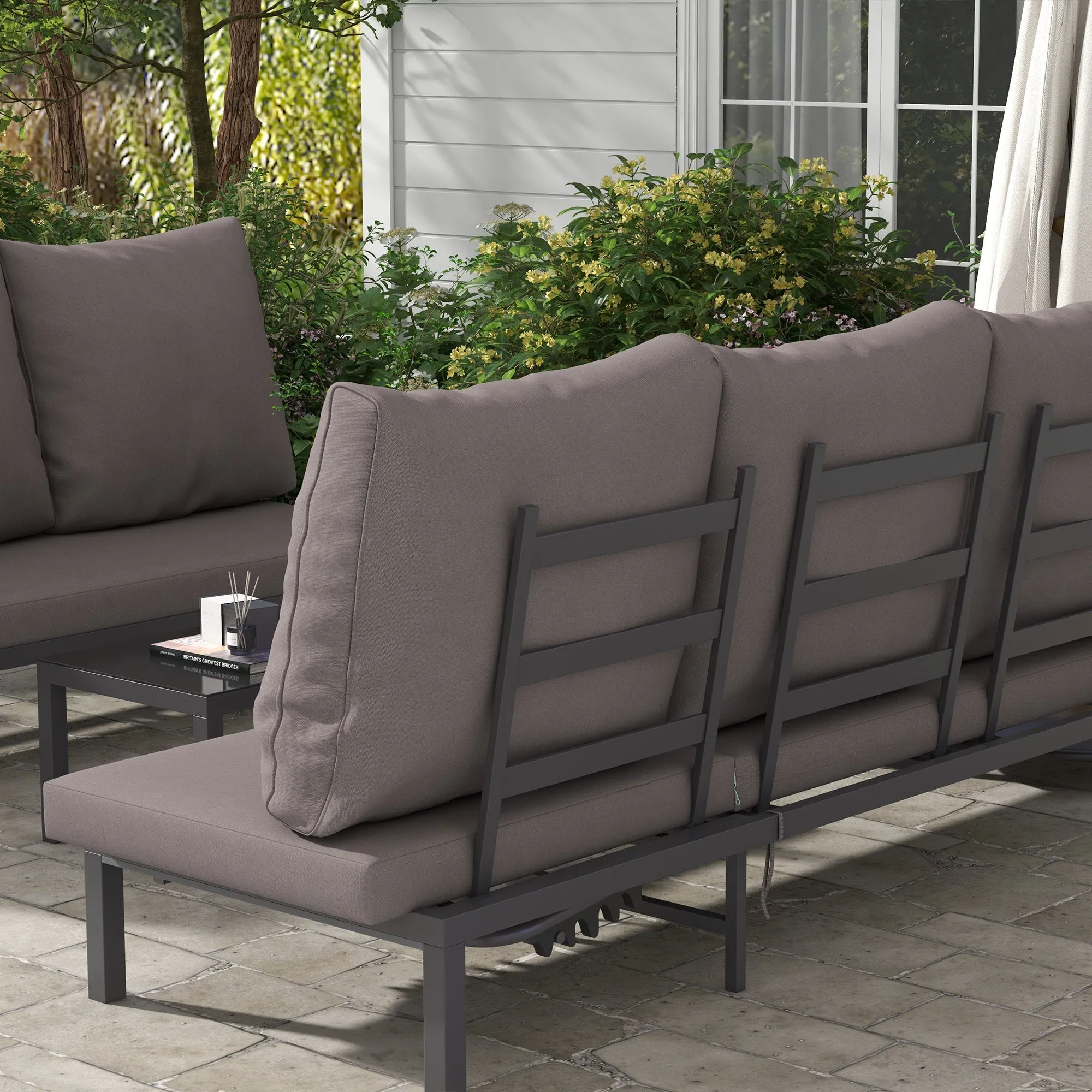 3 Piece Garden Sun Loungers Set W/ Cushion 5-level Adjustable Outdoor Recliner Bed Set With Glass Top Table, Aluminium Frame Also Sofa Bed - Grey