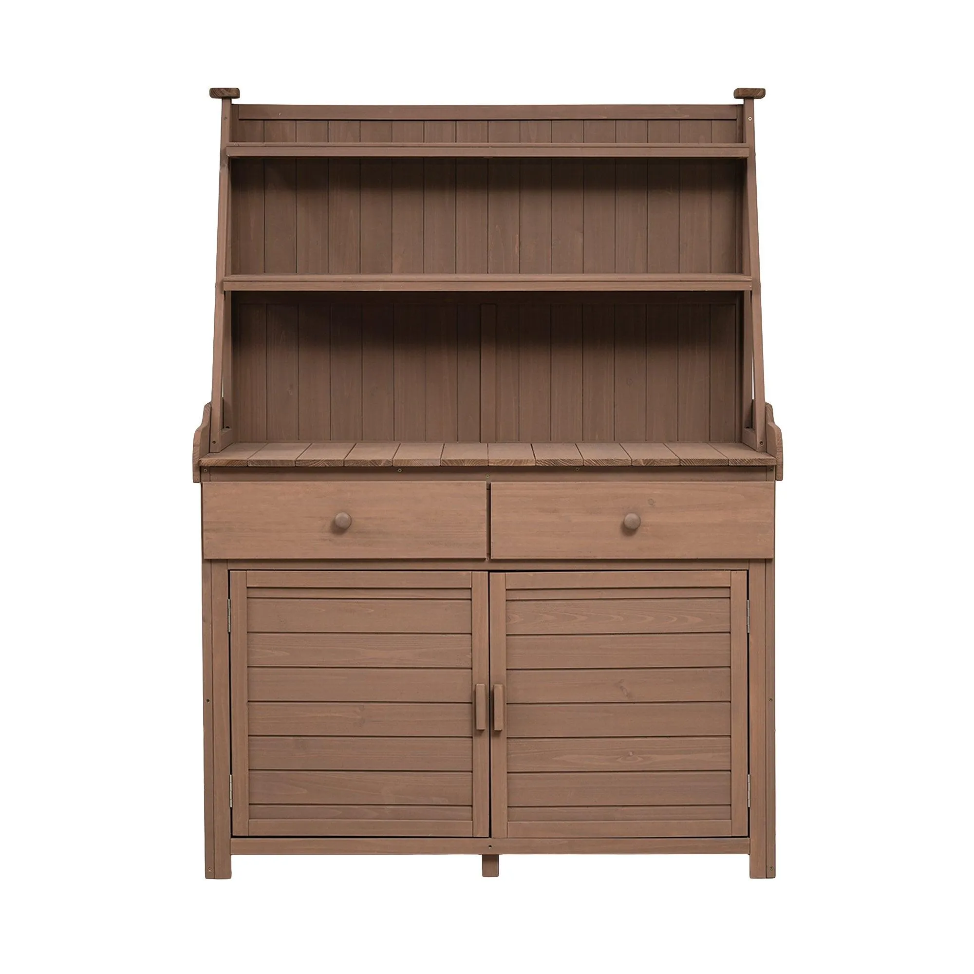 65" Garden Potting Bench Table: Fir Wood Workstation with Storage Shelf, Drawer, and Cabinet, Brown