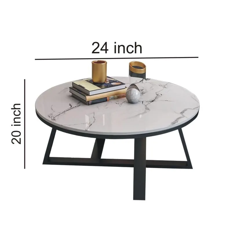 Abroshine Coffee Table with a Round top: Chic Living Room Couch Side Table, Phone Table, end Table, with a Wooden Surface and Storage (Black & White)