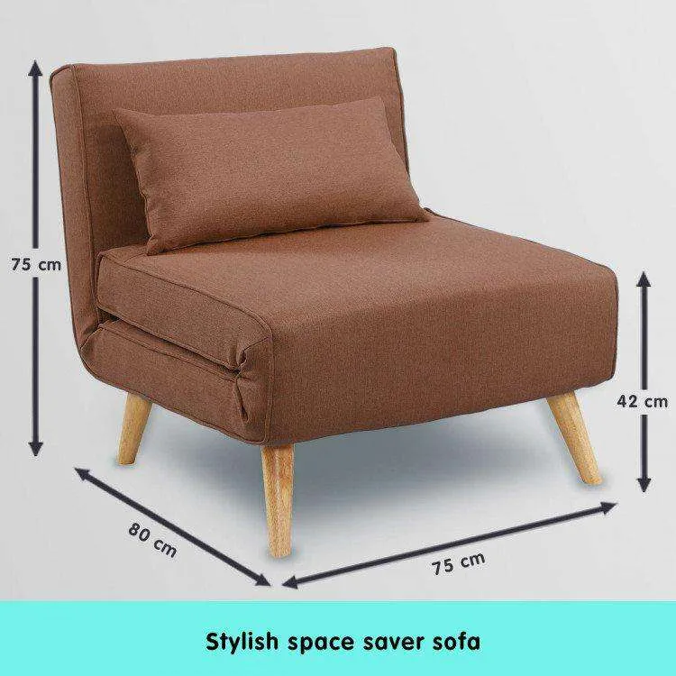 ADJUSTABLE CORNER SOFA SINGLE SEATER LOUNGE LINEN BED SEAT - BROWN