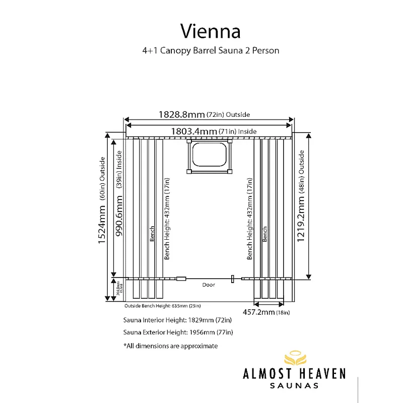 Almost Heaven Vienna Canopy Barrel 2 Person Sauna