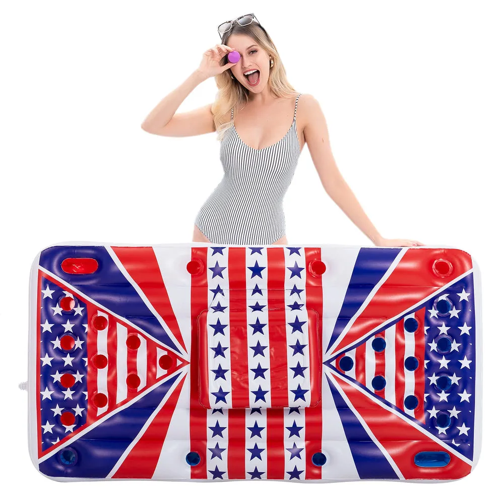 American Flag Floating Beer Pong Float with Built-In Cooler