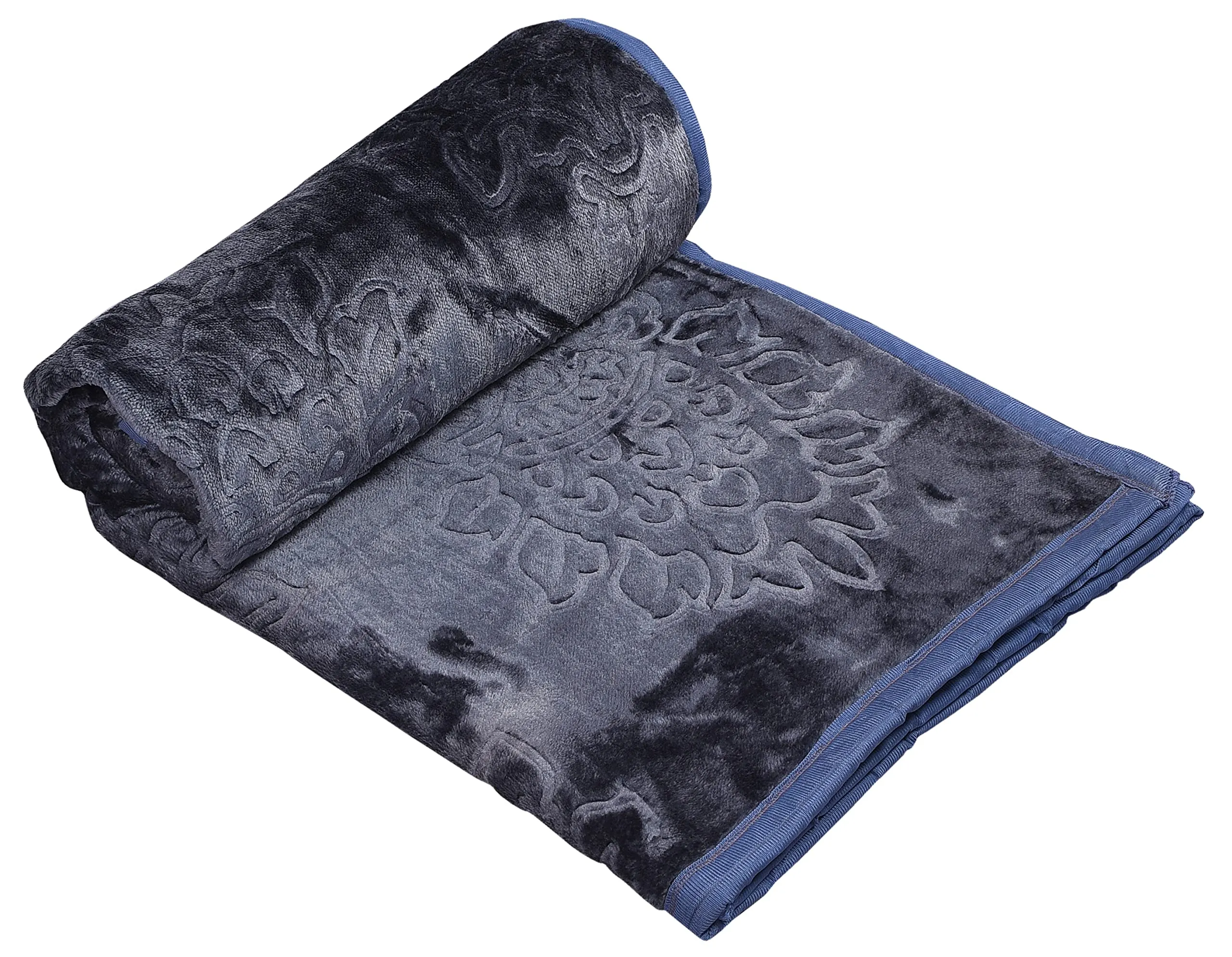 AQRATE Microfibre Embossed Heavy Mink Solid Colour Ultra Soft Floral Bed Light Korean Blanket (Grey, Single)