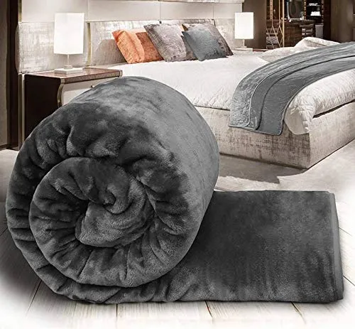 AQRATE Microfibre Embossed Heavy Mink Solid Colour Ultra Soft Floral Bed Light Korean Blanket (Grey, Single)