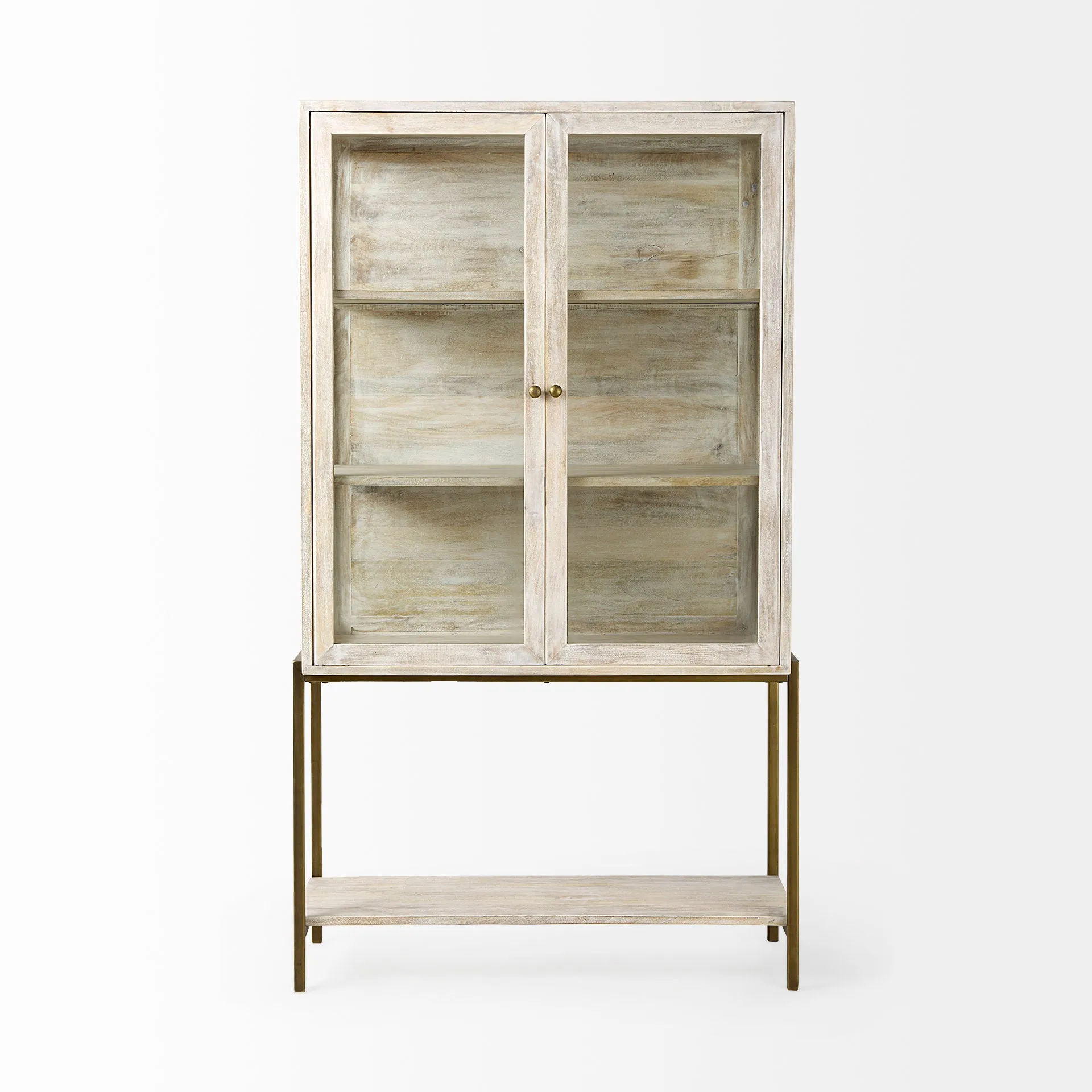 Arelius Cabinet White Wood | Gold Metal