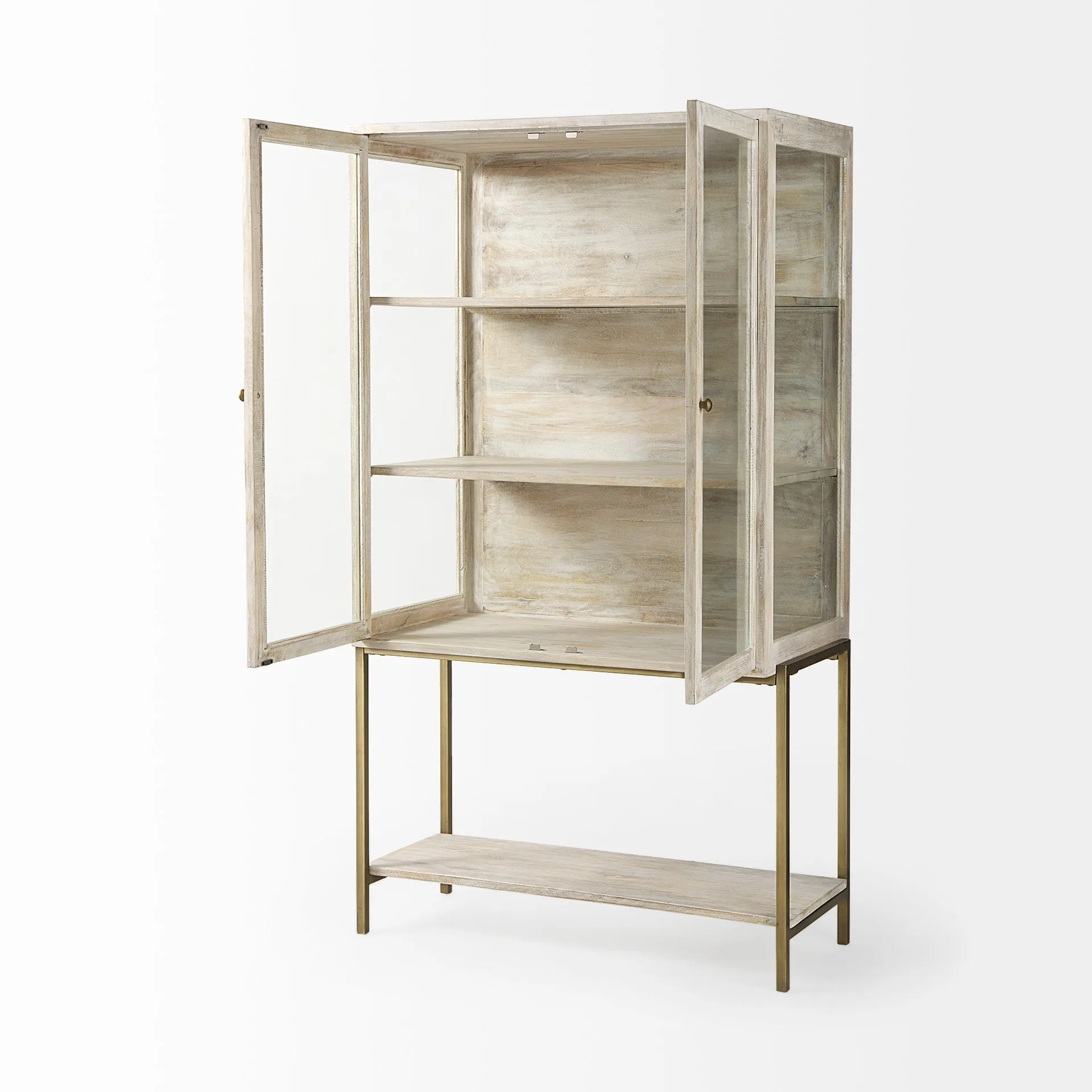 Arelius Cabinet White Wood | Gold Metal