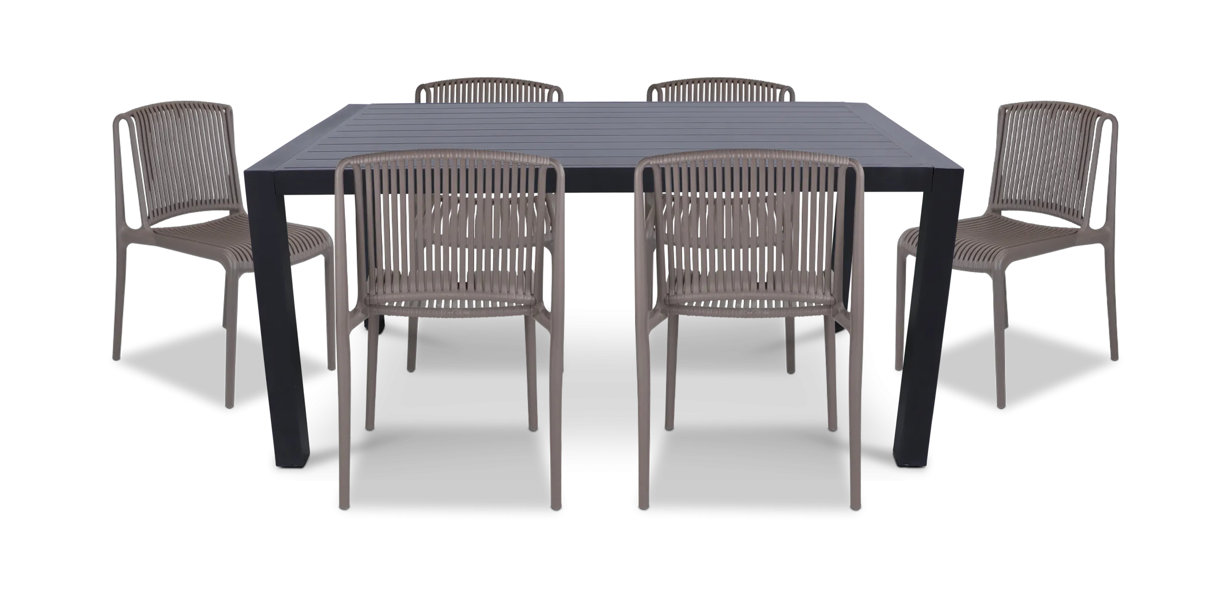 Bahamas Rectangle 7 Piece Outdoor Setting in Gunmetal with UV Plastic Outdoor Chairs (PP)