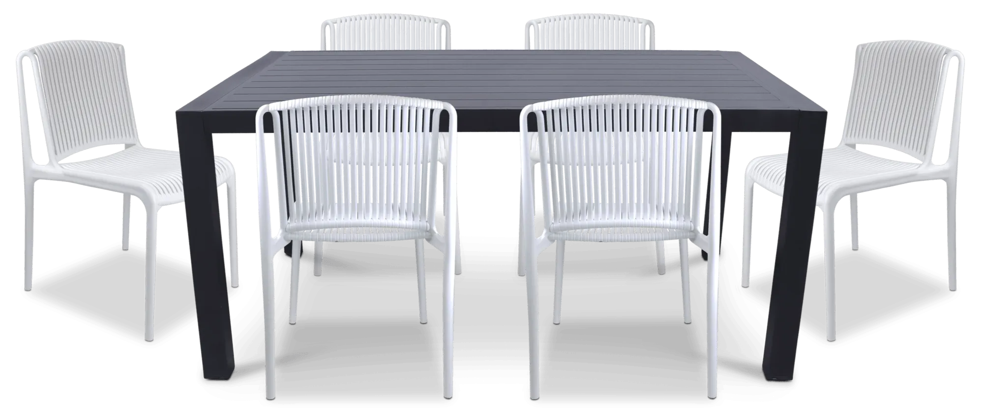 Bahamas Rectangle 7 Piece Outdoor Setting in Gunmetal with UV Plastic Outdoor Chairs (PP)