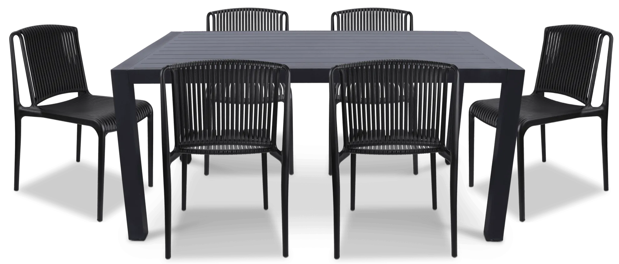 Bahamas Rectangle 7 Piece Outdoor Setting in Gunmetal with UV Plastic Outdoor Chairs (PP)