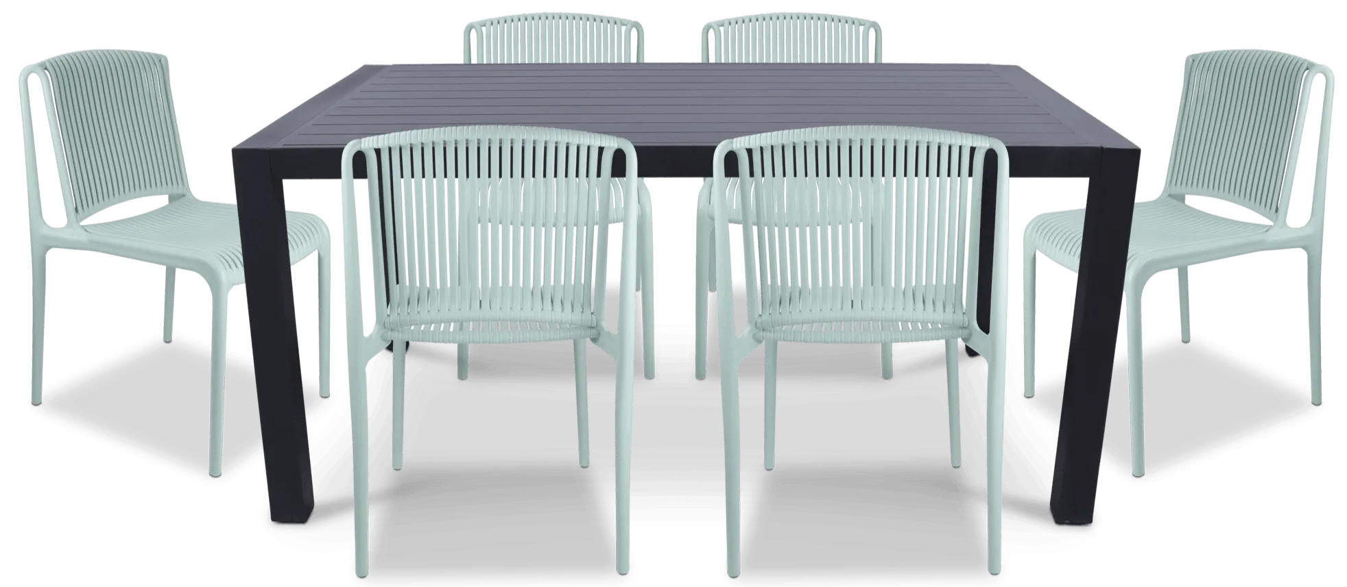 Bahamas Rectangle 7 Piece Outdoor Setting in Gunmetal with UV Plastic Outdoor Chairs (PP)