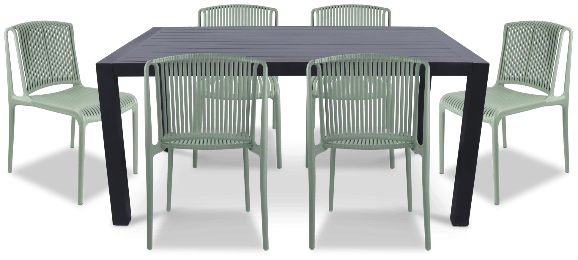 Bahamas Rectangle 7 Piece Outdoor Setting in Gunmetal with UV Plastic Outdoor Chairs (PP)