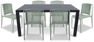 Bahamas Rectangle 7 Piece Outdoor Setting in Gunmetal with UV Plastic Outdoor Chairs (PP)