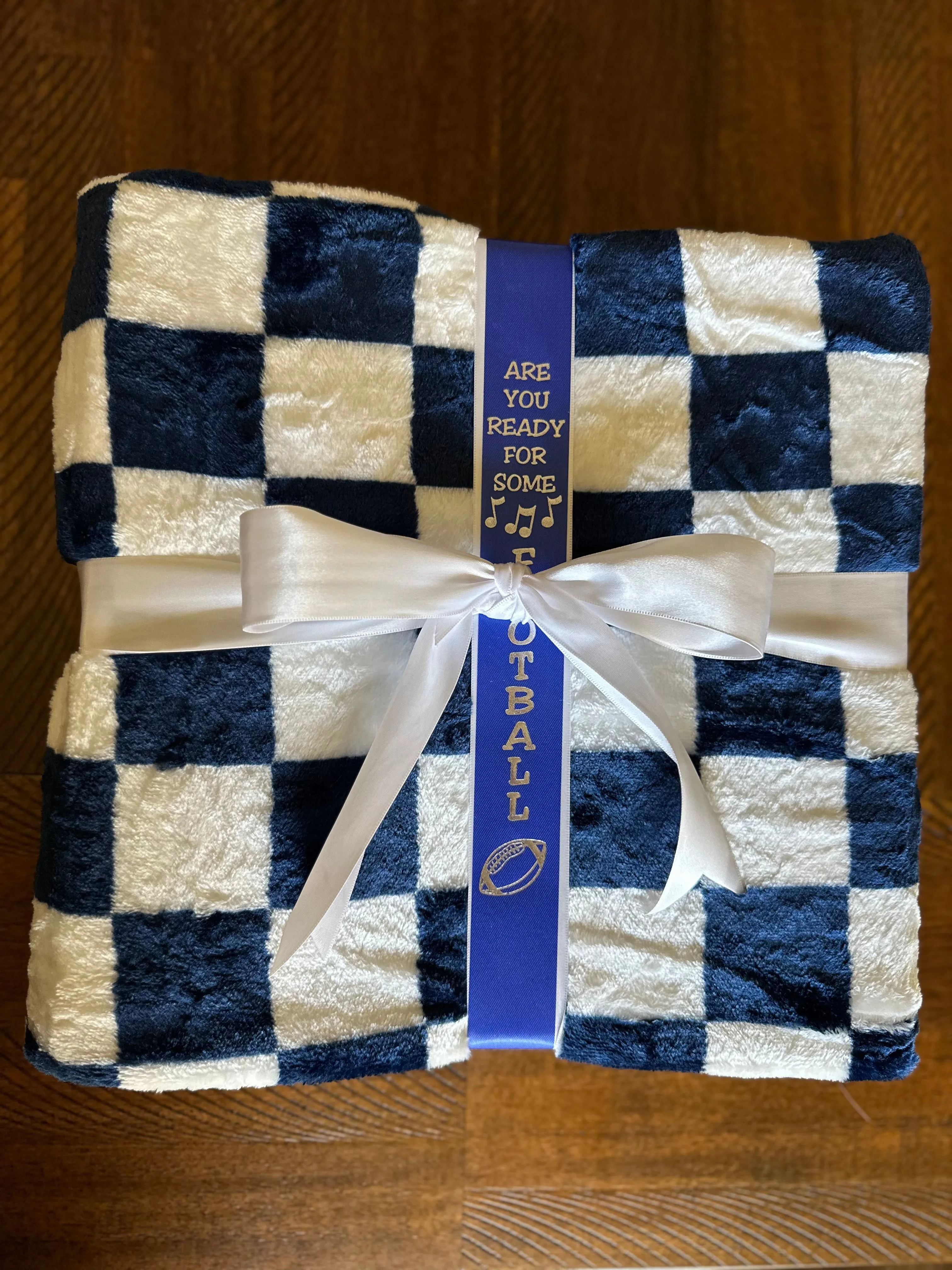 Blue and white checkered blanket