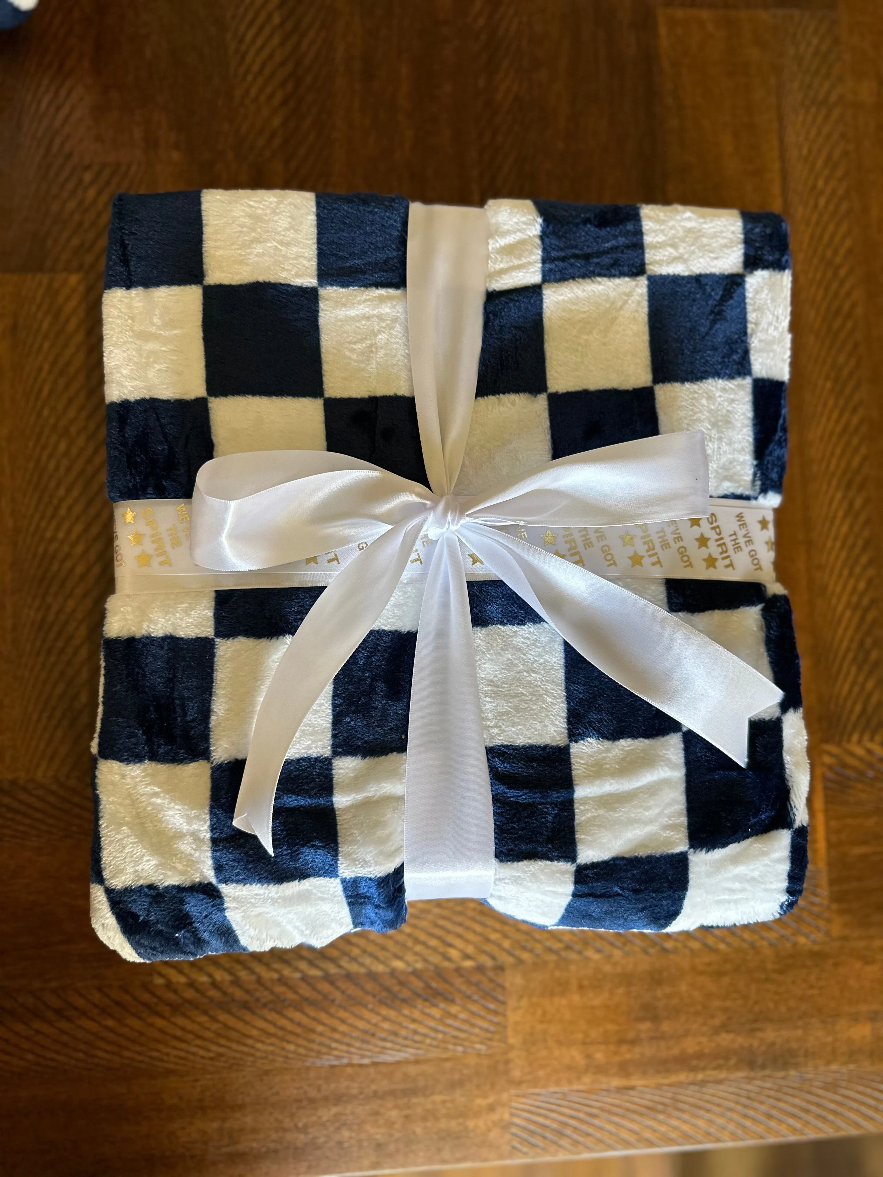 Blue and white checkered blanket