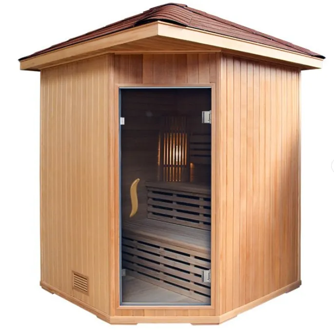 Canadian Hemlock Triple Bench Outdoor Wet/Dry Traditional Sauna Spa for 4 to 6 Person - 9KW upgrade