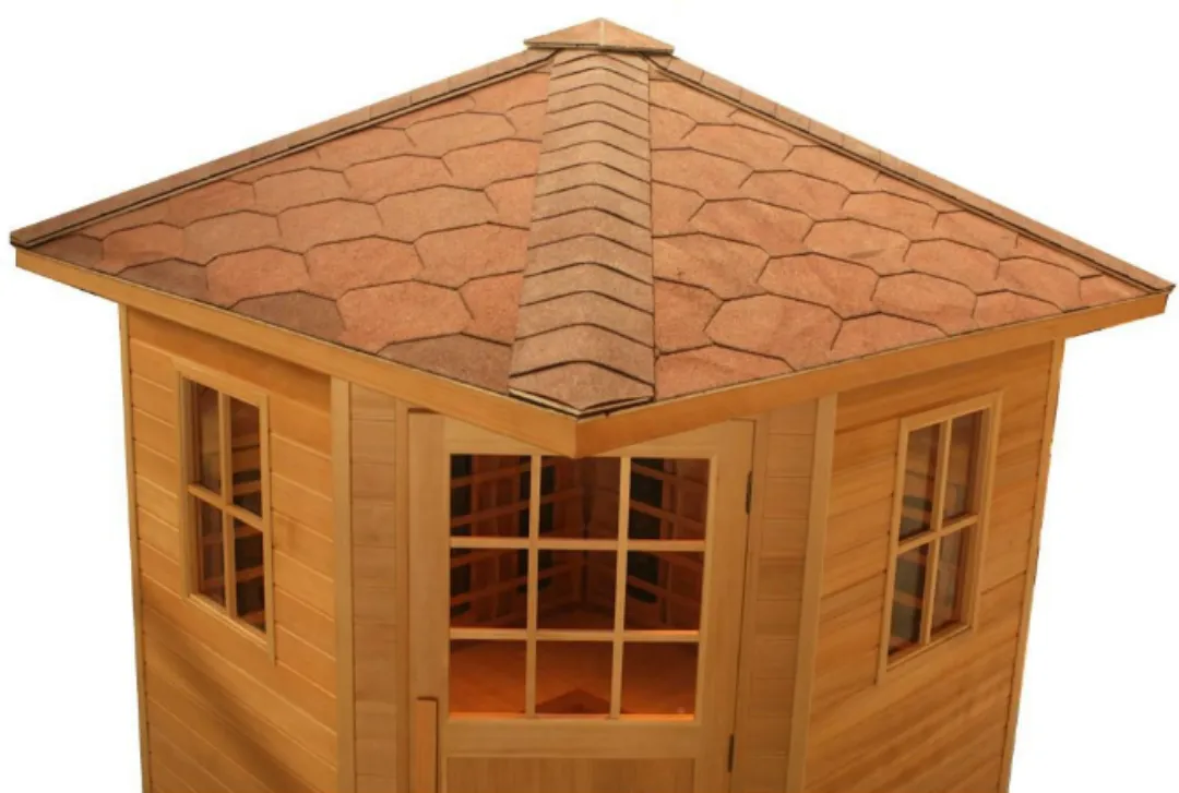 Canadian Red Cedar Outdoor Traditional Wet Dry Steam Sauna SPA w/Singled Roof for 3-4 Persons -  Harvia 6KW