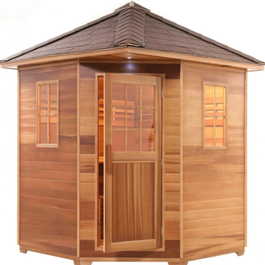 Canadian Red Cedar Outdoor Traditional Wet Dry Steam Sauna SPA w/Singled Roof for 3-4 Persons -  Harvia 6KW