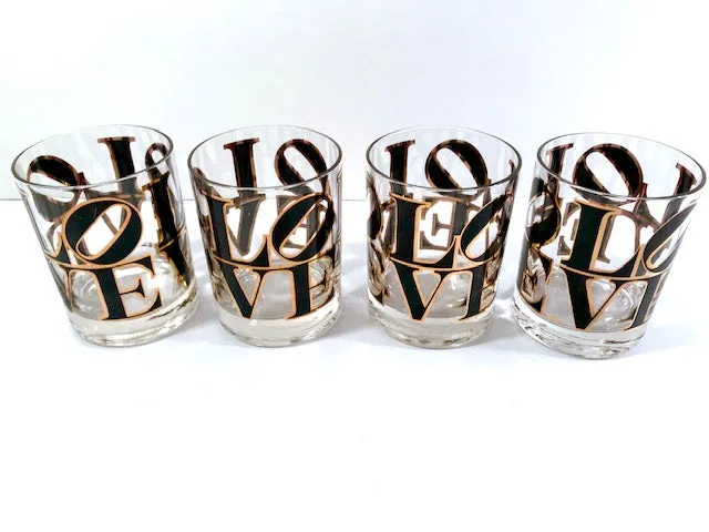 Cera Signed LOVE Double Old Fashion Glasses (Set of 4)