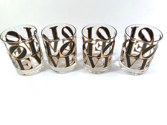 Cera Signed LOVE Double Old Fashion Glasses (Set of 4)