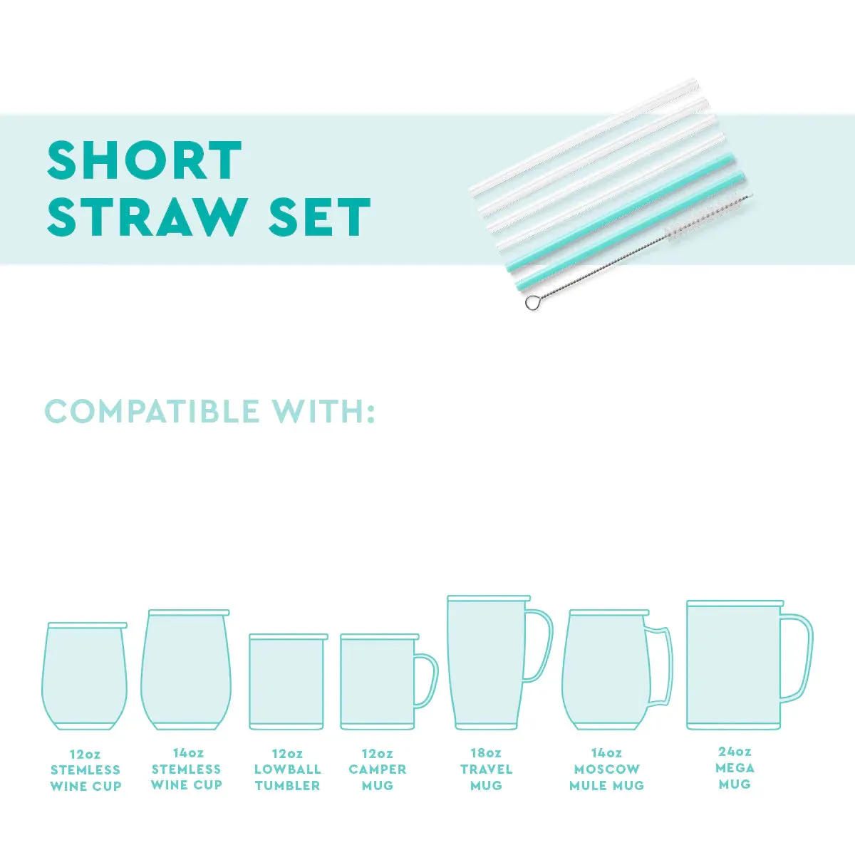 clear   aqua | short reusable straws