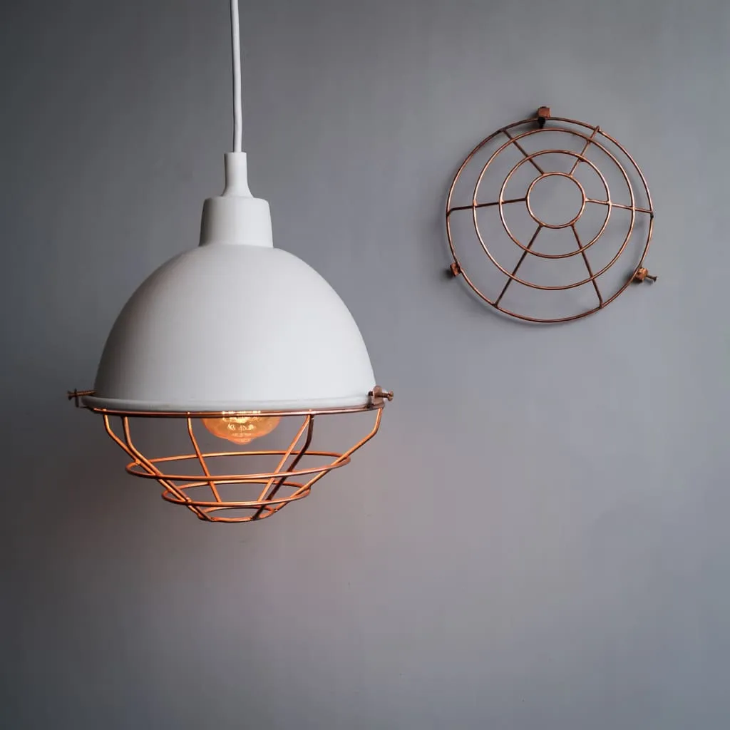 Clh112 White Dome Industrial Style Copper Grill Pendant Light