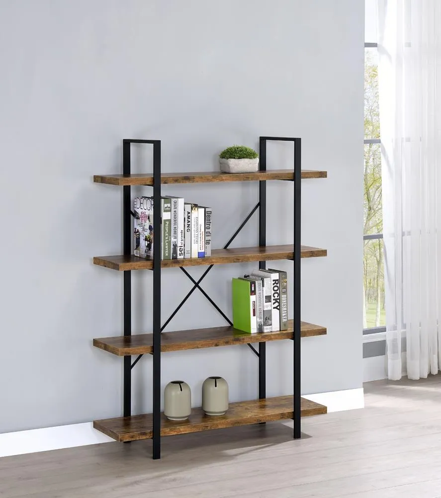 Cole 4-Shelf Bookcase Antique Nutmeg and Black