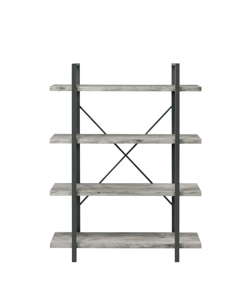 Cole 4-Shelf Bookcase Grey Driftwood and Gunmetal