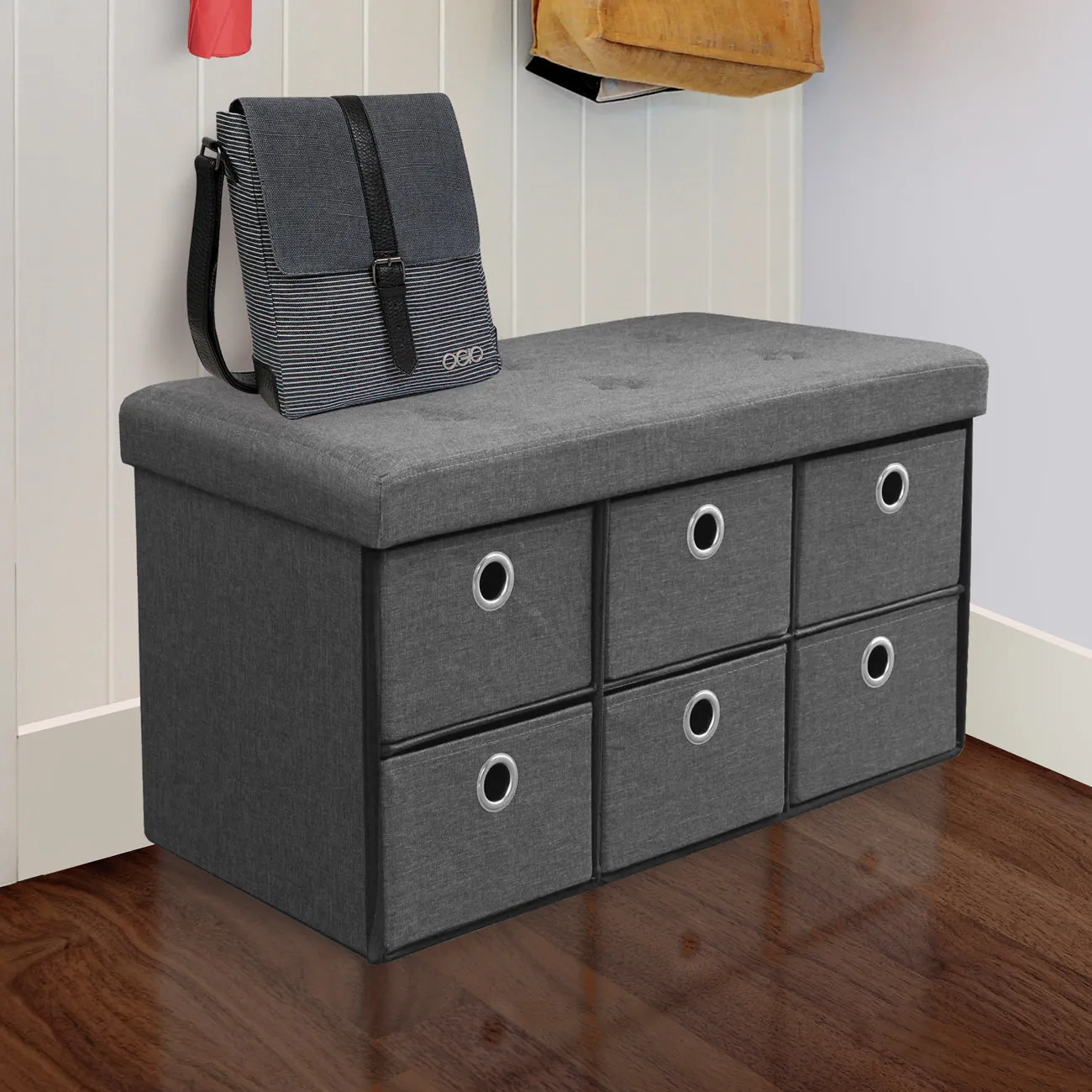 Collapsible Storage Bench Chest with Drawers