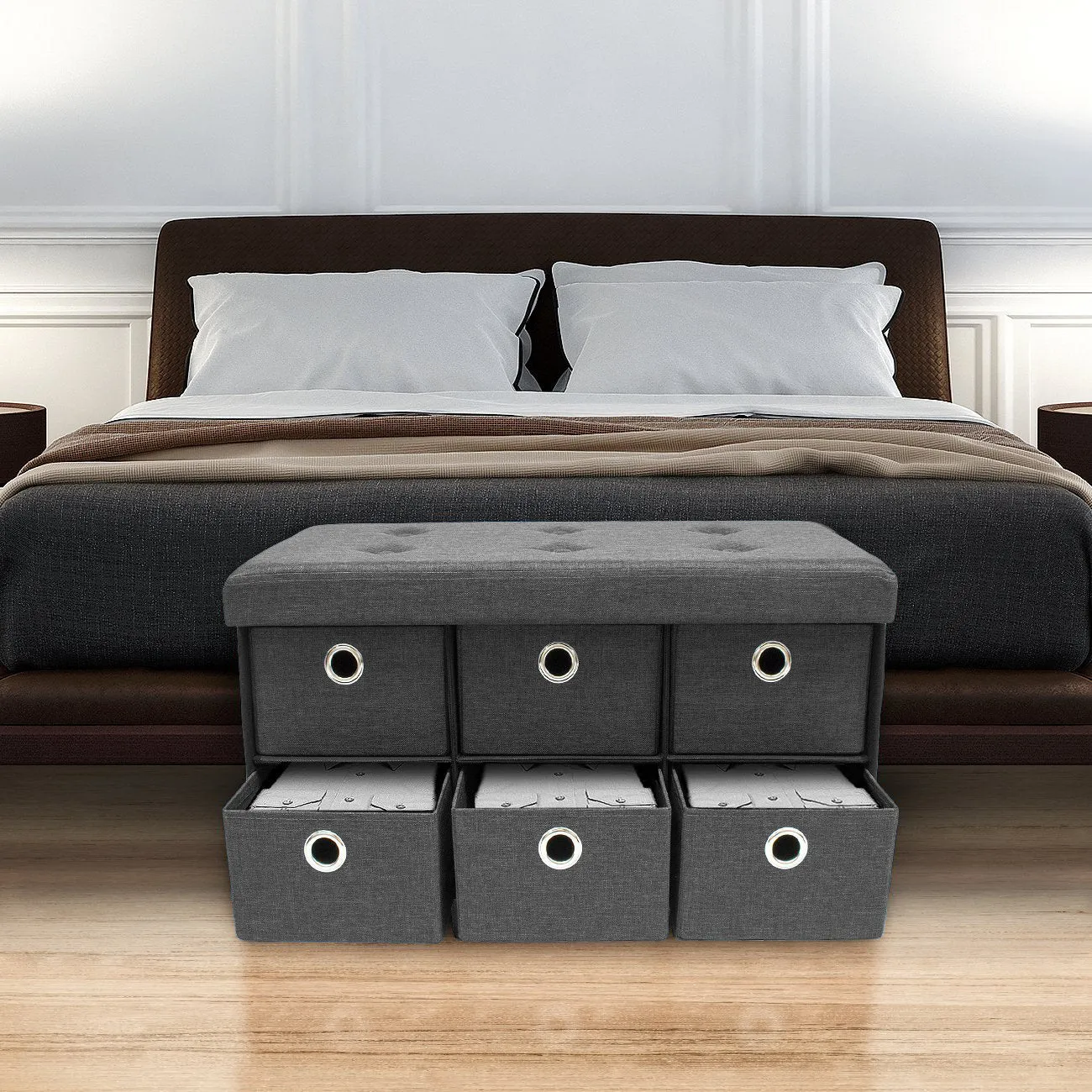 Collapsible Storage Bench Chest with Drawers