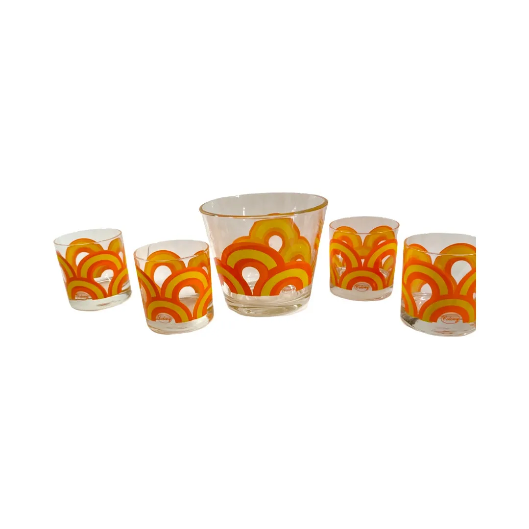 Colony Signed Groovy Retro Orange &amp; Yellow Swirl 5 -Piece Bar Set