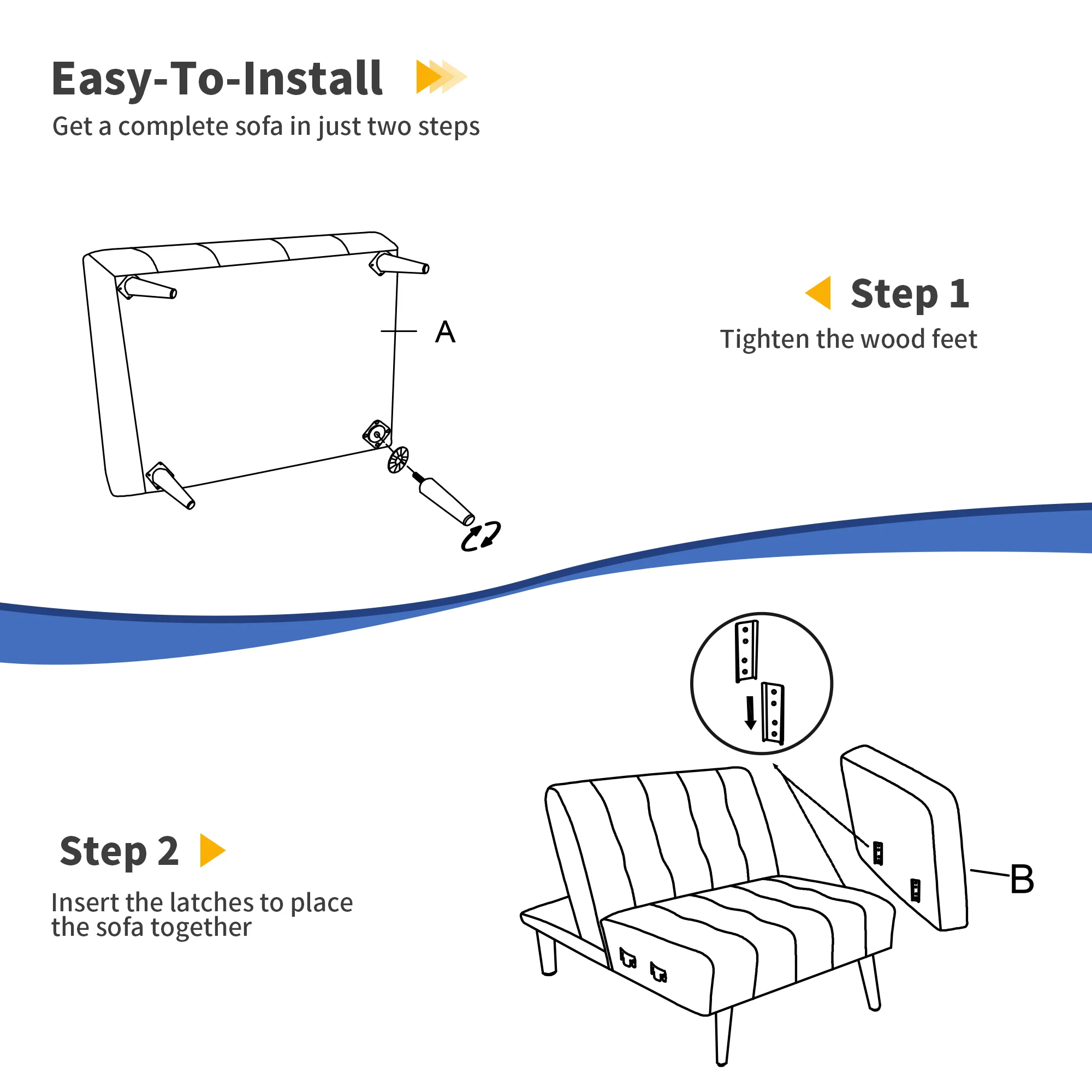 Convertible Sectional Sofa Bed with Adjustable Backrest and Ottoman, Blue