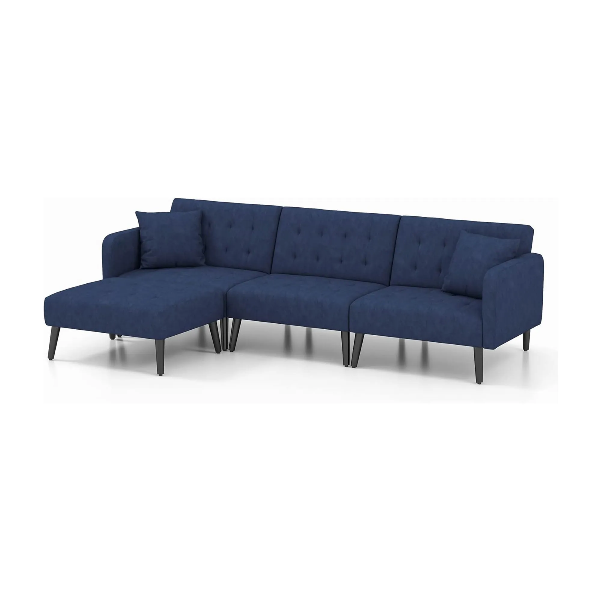 Convertible Sectional Sofa Bed with Adjustable Backrest and Ottoman, Blue