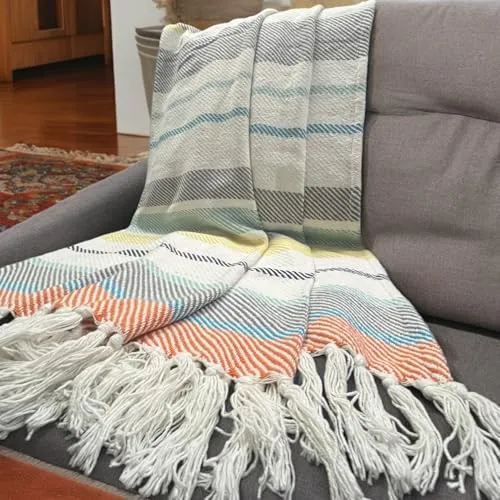 Cotton Goodness Handmade Pure Cotton Sofa Throw Blanket, Soft Decorative Throw for Living Room, Sofa, Chair and Couch, Reversible and Breathable Throw, Autumn Bliss (Size- 130 x 160 cm)