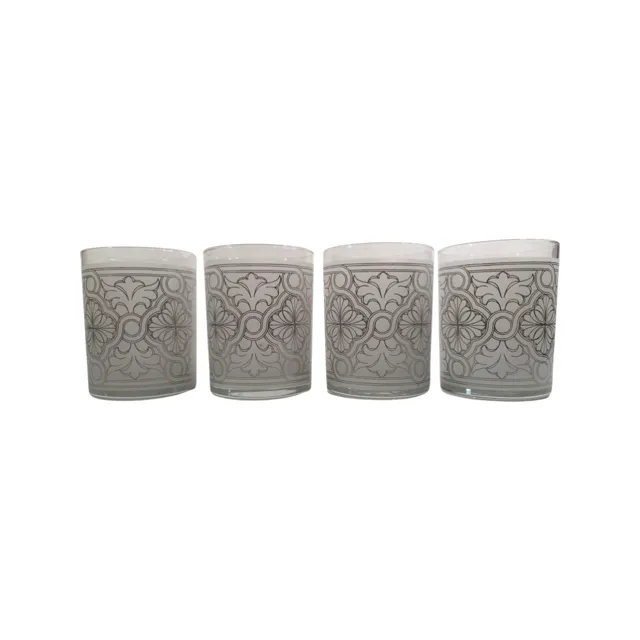 Culver Signed Frosted Art Deco Double Old Fashion Glasses (Set of 4)