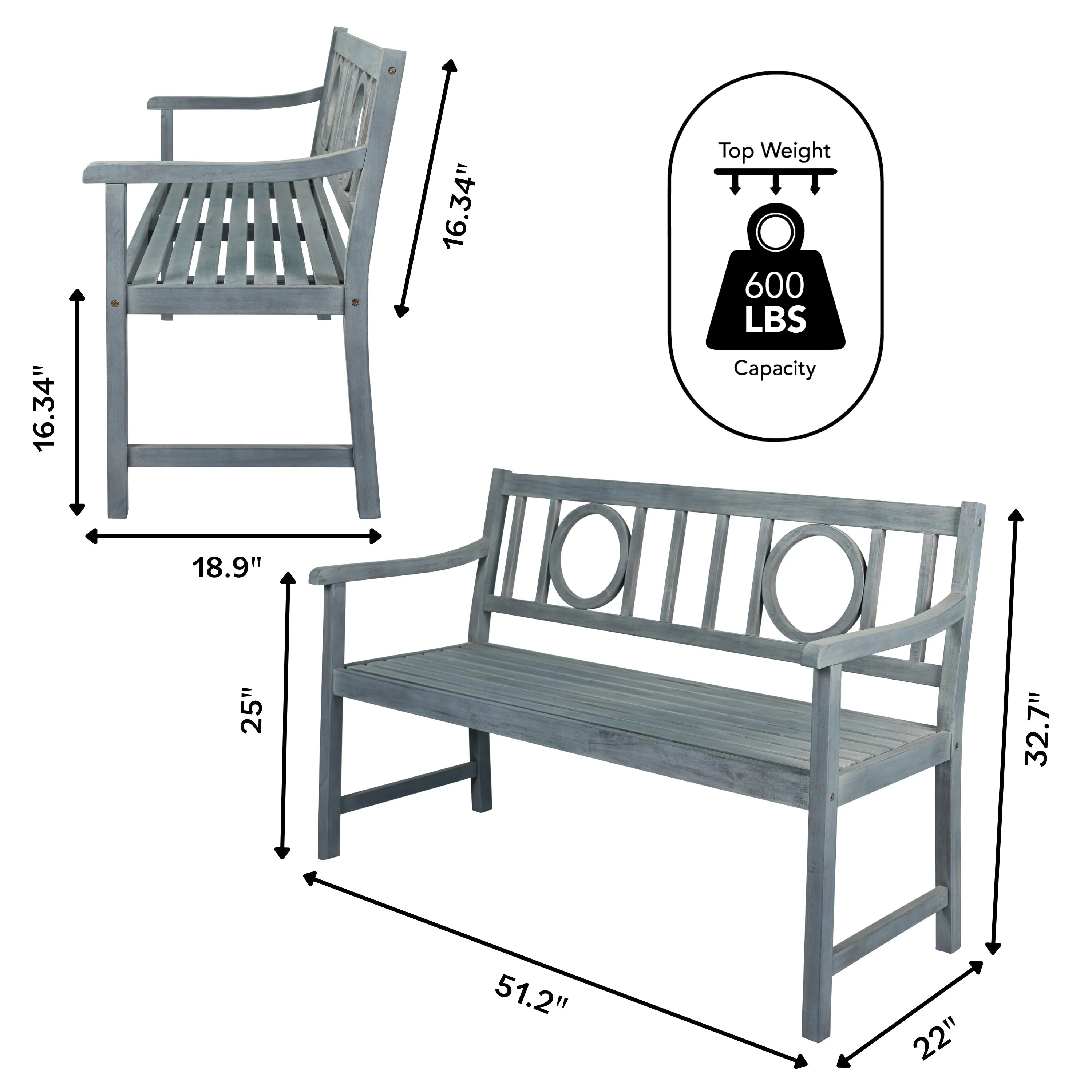 Dhirz Circle-Back 600-Lbs Support Acacia Wood Outdoor Garden Patio Bench