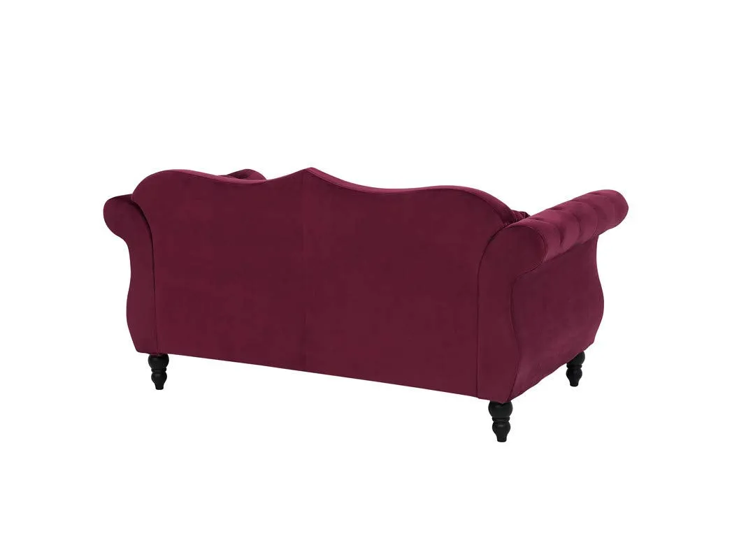 ES ESPINHO ESPN0020 Solid Sal Wood Velvet Upholstered Button Tufted Chesterfield 2 Seater Sofa Set for Living Room, Burgundy Color