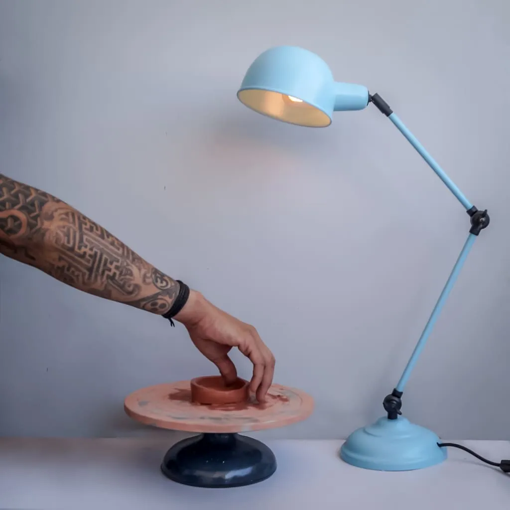 Fdl104 Laurent Arched Mid-Century Blue Desk Lamp