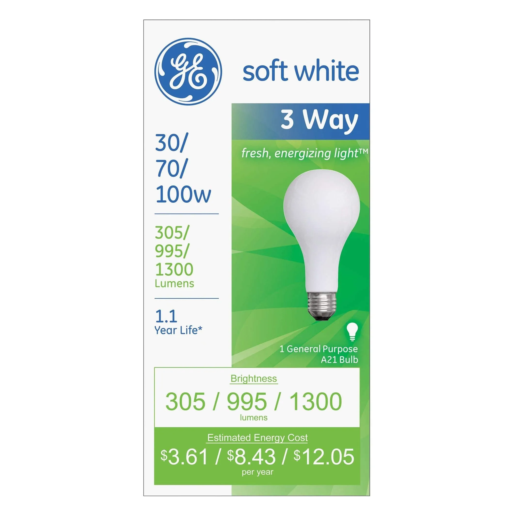 GE Lighting 97493 30-Watt - 70-Watt - 100-Watt A21 3-Way, Soft White, 6