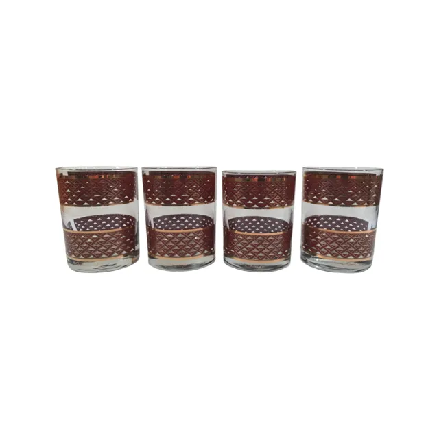 Georges Briard Signed Mid-Century Golden Weave Double Old Fashion Glasses (Set of 4)