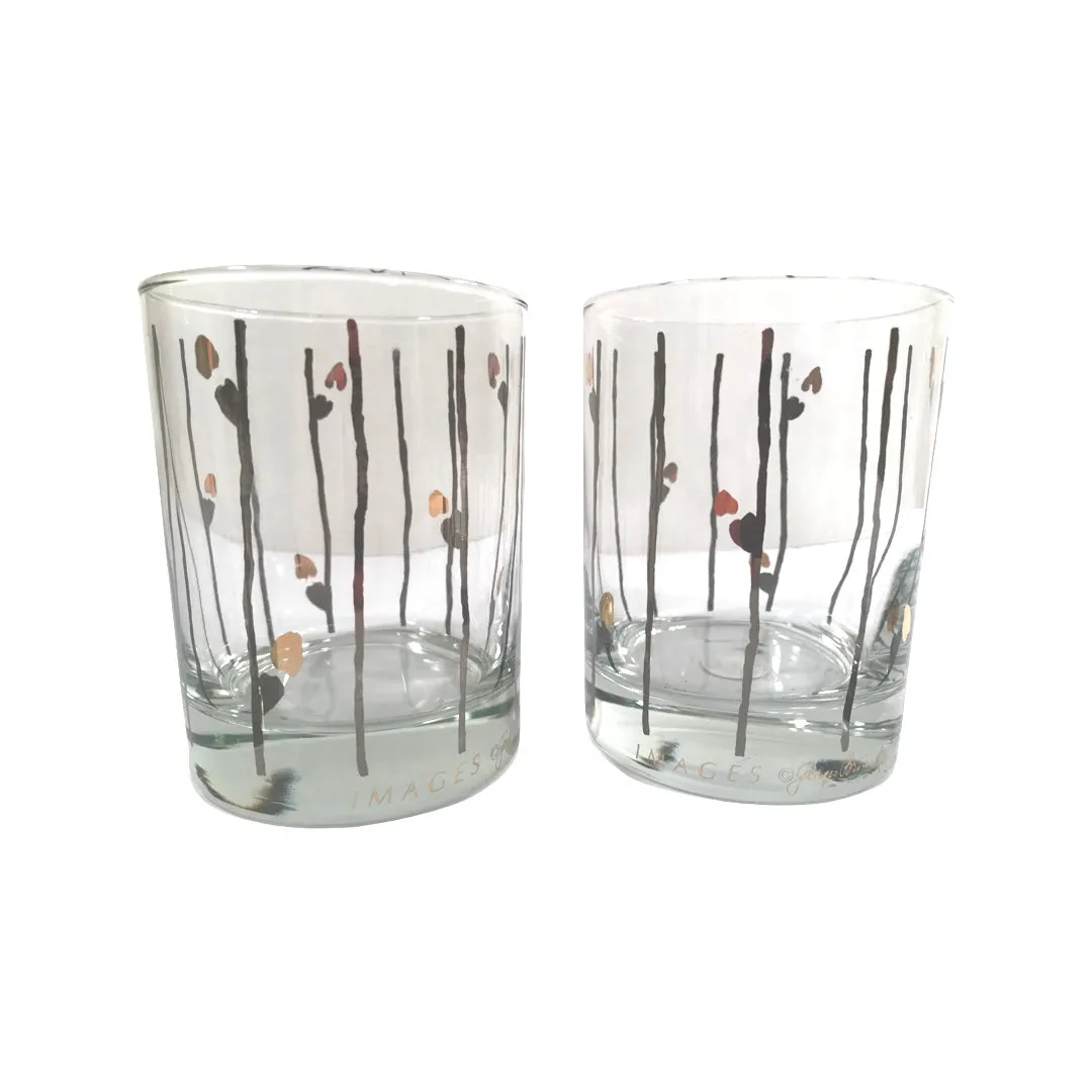 Georges Briard Signed Mid-Century Images Double Old Fashion Glasses (Set of 4)